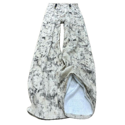 Retro Tie-Dye Printed Casual Wide-Leg Jeans for Women 2025 Spring New Loose High-Waist Slim Floor-Length Pants