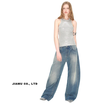 JIAMU American Baggy jeans Lightning Scimitar Unisex Jeans Unisex Three-Dimensional Cut Silhouette Banana Pants