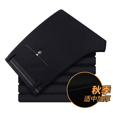 New Men's Business Casual Pants Slim-fit Western Pants Men's Spring, Autumn and Winter All-match Straight Stretch Pants fleece-lined Thickened