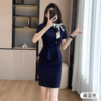 Amz3039 short-sleeved navy blue dress / S