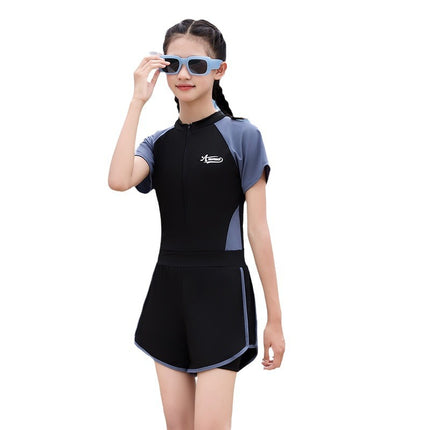 Summer Middle and Big Kids Split Swimsuit Women's Zipper 10-15 Years Old Swimsuit Seaside Beach Hotel Quick-drying Student Equipment