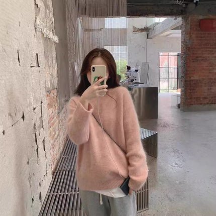 2026 New High-End Raccoon Fur Cream Peach Pink Sweater for Women, Winter Design, Niche Lazy Style