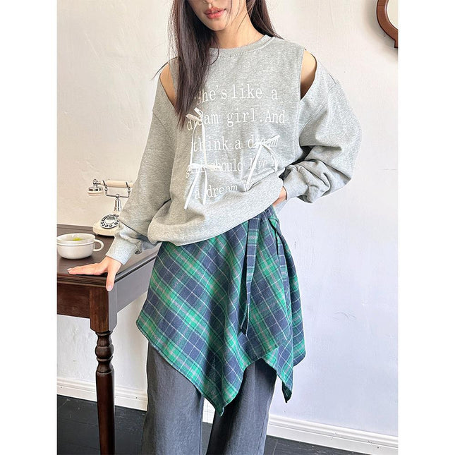 Street Retro Plaid Fart Curtain All-Match Fashionable One-Piece Tube Top Lace-Up Irregular Fake Shirt Skirt