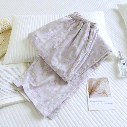 Pure Cotton Gauze Pajamas Spring and Summer Cotton Printed Casual Loose Large Size Women's Pants Can Be Worn Outside Home Pants
