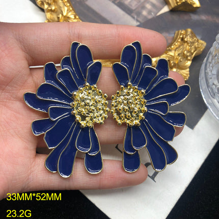 Artistic retro style earrings color enamel glaze chrysanthemum design silver pin earrings niche luxury earrings multi-color optional