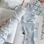 Pressed ice silk sleeves-blue