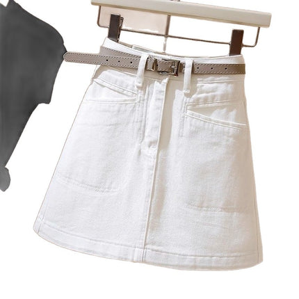 Petite High-Waisted White Versatile Denim Skirt for Women 2025 Summer New Design Commuter Short Skirt