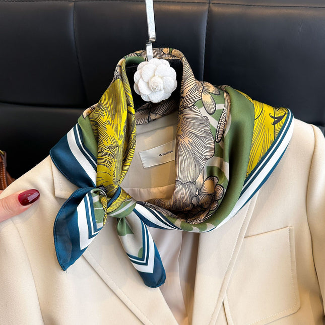 New Style Square Scarf Small Silk Satin Imitation Silk Women Flower and Bird Printed Beautiful Silk Scarf Thin Small Square Scarf Scarf Scarf