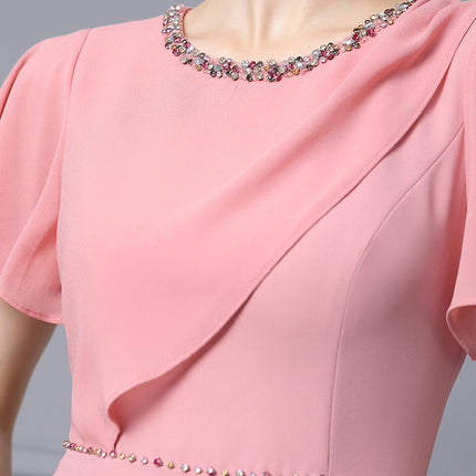 Zhili French-Style Dress 2026 New Model for Tall Women, Summer Pink Ruffle Sleeves, Rhinestone Embellished, Slim Fit Mermaid Dress