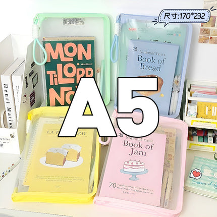 Macaron Transparent A4 File Bag with Large Capacity for Textbooks, Zippered Student Portable Thickened Waterproof Storage Bag