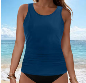 2025 New Cross-Border European and American Solid Color Two-Piece Swimsuit Solid Color Sexy Bikini Beach Hot Spring Swimwear Top