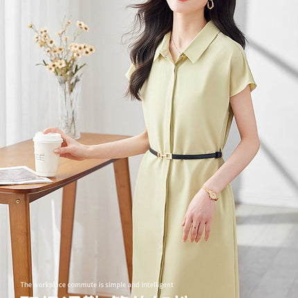 [Elegant Long Skirt] V-neck Short-sleeved dress High-end Work Clothes Mid-length Skirt Spring and Summer Business Wear Uniform