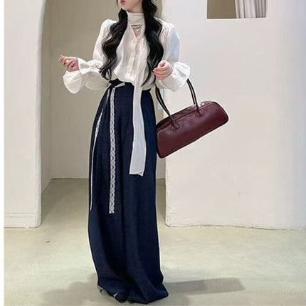 French lace v-neck top suit women a set of ootd wear spring new pants two-piece fashion