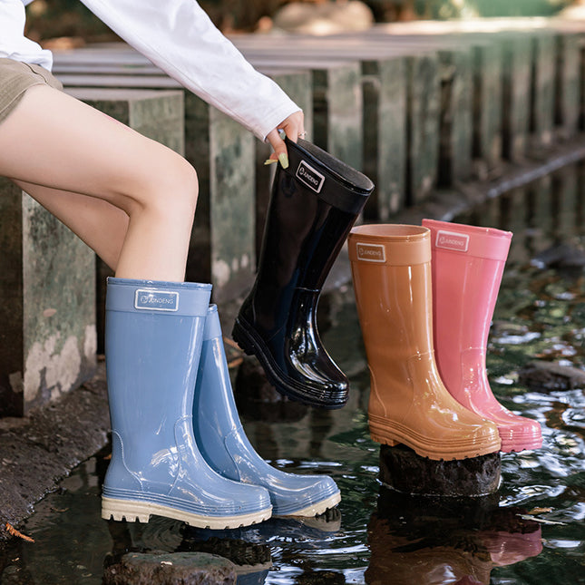 Women's Military Rain Boots, High Tube Rain Boots, Extra High Rubber Boots, Long Tube Extended Boots, Fashionable, Wear-Resistant, Non-Slip and Warm