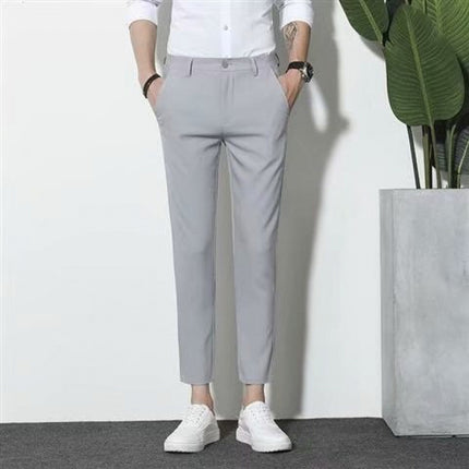 Summer Cropped Pants for Men, Korean Style Trendy Black Casual Pants, Thin Drapey Suit Pants, Slim Fit Tapered Dress Pants for Men