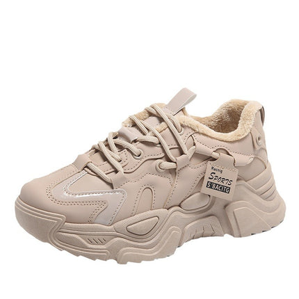 Torre Shoes Women's Winter Cotton Shoes Shown Feet Small All-match Casual Shoes Leather Top Feeling Soft Sole Non-slip fleece-lined sneaker