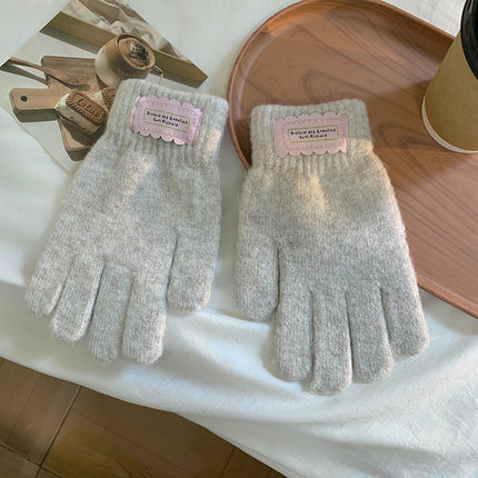 Wool Blended Candy Color Pure Color Gloves Autumn and Winter Sweet Cold-Proof and Warm Cycling Couple Gloves with Touch Screen
