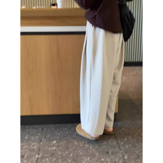Oatmeal Color Brushed Casual Wide-Leg Pants for Women, Autumn and Winter Drapey Towel Sweatpants, Loose Bf Lazy Glutinous Rice Long Pants for Spring