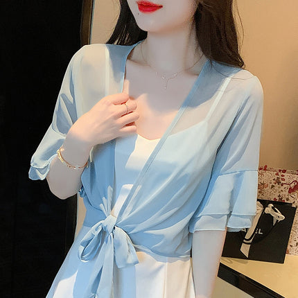 2025 Summer Thin Small Shawl Short Jacket Women's Sun Protection Clothing Easiest for Match Short Small Waistoutwear Chiffon Cardigan Air Conditioning Shirt