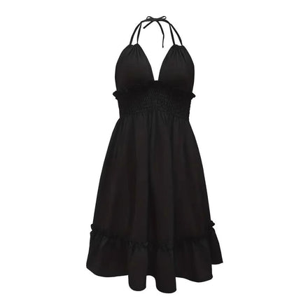 European and American Amazon Cross-Border Popular Women's Clothing Deep V Rope Suspender Parallel Pleated Sexy Dress Beach Degree