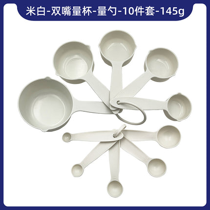 Spot Food Grade Colorful Plastic Measuring Cup Measuring Spoon 10-Piece Set Double Mouth Non-Slip Baking Tools Cross-Border Wholesale Set