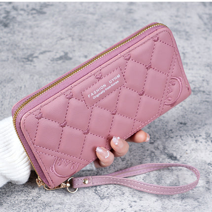 New Women's Wallet Long Single Zipper Solid Color Embroidered Hand Bag Large Capacity Coin Purse Multifunctional Mobile Phone Bag