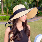 Beige black ribbon / M（56-58cm）