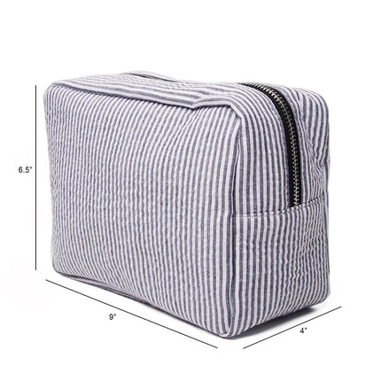 etsy hot selling seersucker embroidered striped cosmetic bag for travel portable toilet storage cosmetic bag