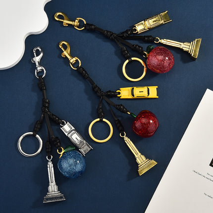 New Model Launched: Iron Tower Apple Mix and Match Crystal Bag Pendant Keychain Pendant Women's Bag Accessories European and American Fashion Red