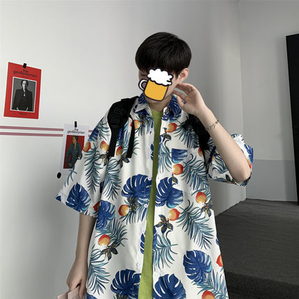 Summer Short-Sleeved Shirt for Men Ins Retro Funny Human Head Personalized Print Trendy Brand Korean Style Loose Shirt Trendy Top