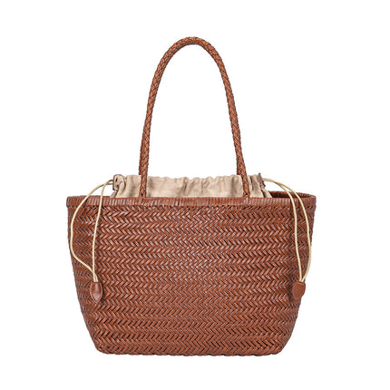 Dragon Same Style Woven French Cowhide Vegetable Basket Bag Hot Selling Genuine Leather Handbag Women's Large Capacity Vintage Women's Bag