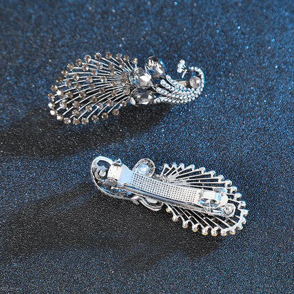 Cross-border New Peacock Spring Clip Half Tie Hairpin Top Clip Horizontal Clip Simple Fashion Retro Rhinestone Hairpin