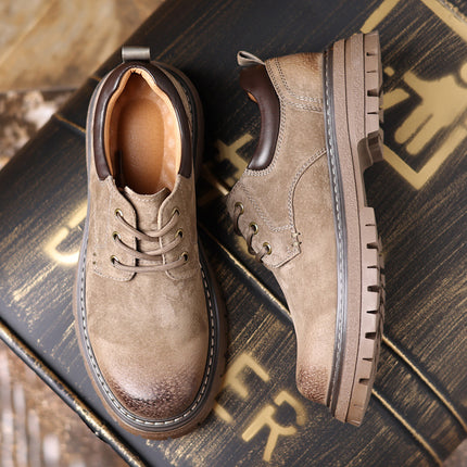 2026 New Style Work Shoes for Men, Pigskin Breathable Casual Shoes, Thick-Soled Round-Toe Comfortable Versatile Shoes with Rubber Sole
