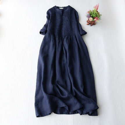 Small stand collar elegant organ pleated cropped sleeves loose elegant beautiful solid color dress women 2025 spring and summer