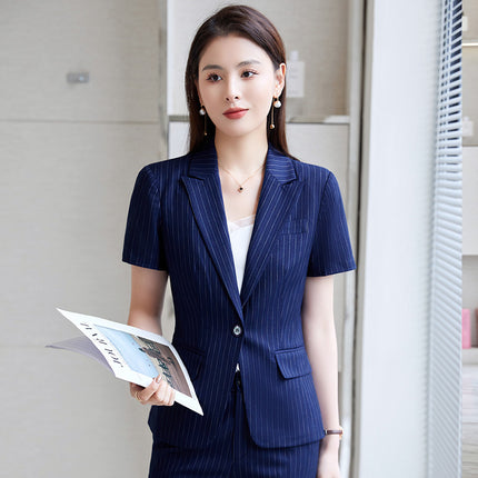 Hotel Front Desk Jewelry Store Work Clothes Classy New Stripesd Suit Suit Women's Summer Thin Short-Sleeved Business Wear
