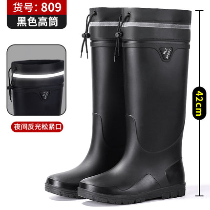 New Foreign Trade Style High-Tube Men's Water Boots, Mid-Tube Outdoor Waterproof Non-Slip Long-Tube Warm Thickened Fishing Rubber Shoes