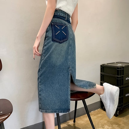 Summer New Arrival Small Men Mid-length light blue New Arrival Skirt Women Wear High Waist Slimming A- line Denim Skirt