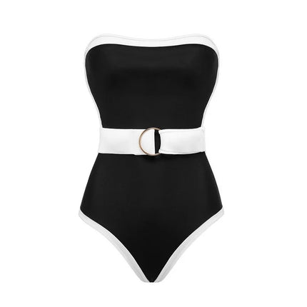 2024 Amazon AliExpress Black and White Contrast Hot Spring Vacation Advanced Swimwear Female 2387