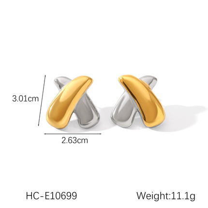 European and American design sense stainless steel earrings gold and silver color matching smooth geometric texture earrings sun five-pointed star earrings for women