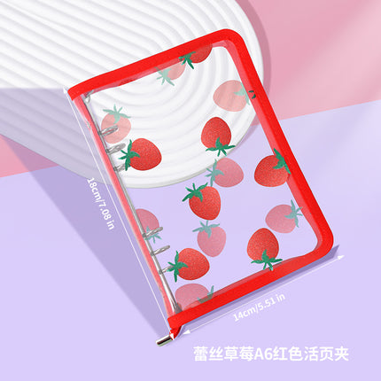 Lace Strawberry Transparent PVC Hand Ledger A5A6A8m5 Portable Pocket Hand Ledger Case Zipper Bag 6 Holes Folder