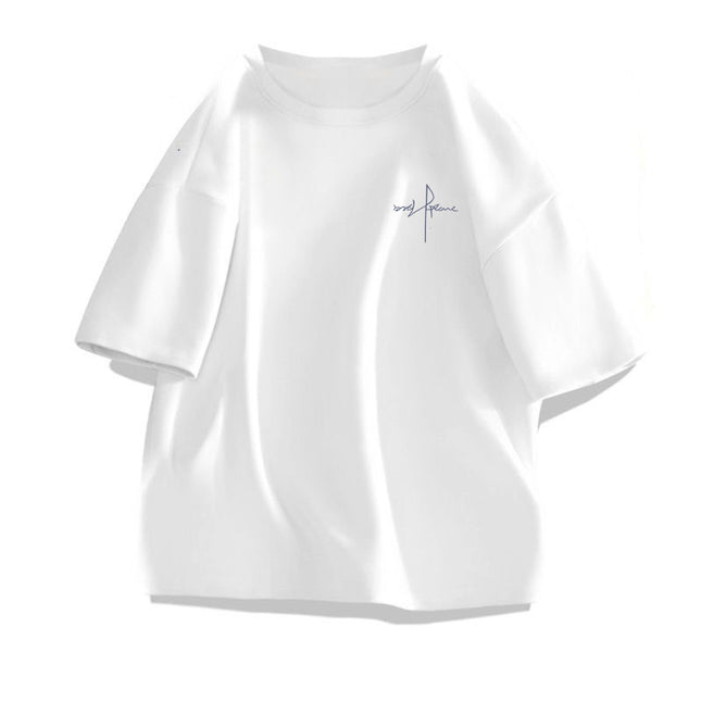 Heavy cotton short sleeve T-shirt men's fashion brand summer fashion simple printed top loose five sleeve lovers wholesale
