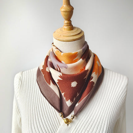 2024 New Cotton and Linen Square Scarf Autumn and Winter Neck Protection Small Scarf Women's Magnetic Buckle Triangle Scarf High-grade All-match Scarf