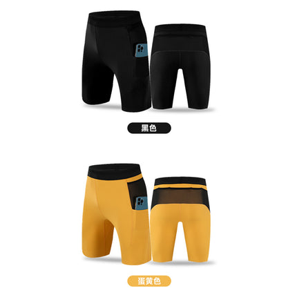 Cross-Border Amazon Spot Nylon High-Elastic Cross-Country Running Sports Quarter Shorts with Inner Liner Compression Pants Quick-Drying Pants