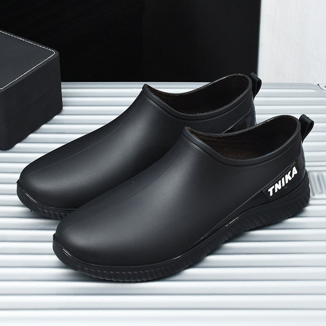 Spring and Autumn Short Tube Rain Shoes Men's Low-top Fashion Fishing Rain Shoes Flat Water Shoes Non-slip Kitchen Waterproof Rubber Shoes fleece-lined