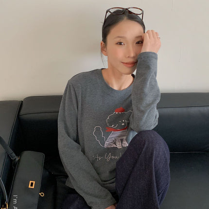 Clouds Puppy Milk Velvet T-Shirt Women's Autumn and Winter New Casual Long Sleeve Loose Bottoming Inner Wear Round Neck Top Ins