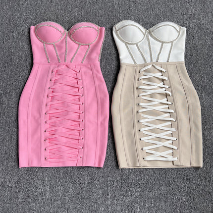 European and American foreign trade high-end fashion design heart machine nail drill breast sexy backless sleeveless tight bandage dress