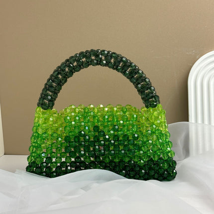 Handmade finished summer gradient color portable beaded woven women's bag diagonal horizontal fashion travel mobile phone bag wholesale