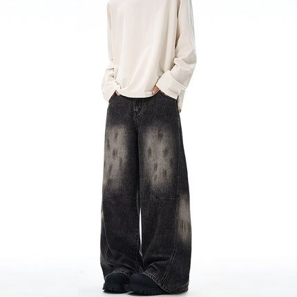 Lktm Men's Fashion Ash-Dirty Black-Gray Splatter Baggy Jeans Unisex Trendy Brand Silhouette Straight-Leg Floor-Length Pants
