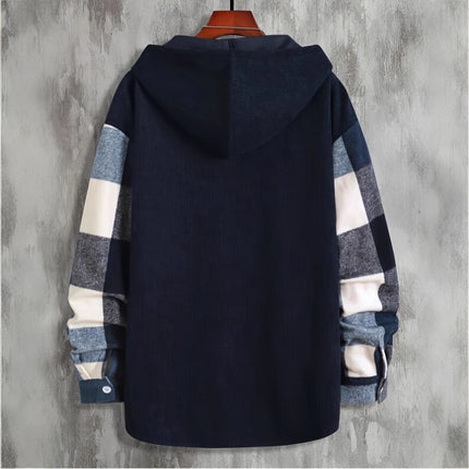 2023 Autumn/Winter Wish Amazon Men's Hooded Shirt Plaid Pocket Long Sleeve Thickened Shirt Cold-Resistant Thickened