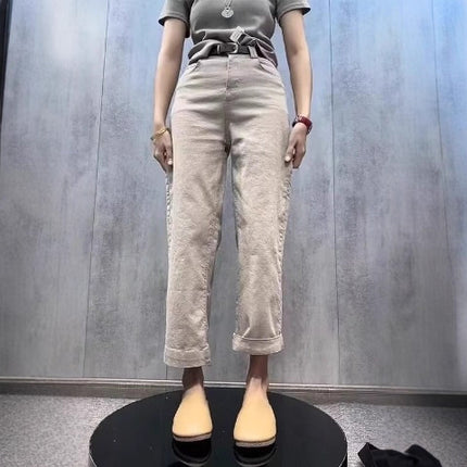 Plus Size Slim Straight-Leg Jeans for Women, Autumn 2025 New Style Cigarette Pants, Flattering Cropped Casual Wide-Leg Pants for Curvy Figures